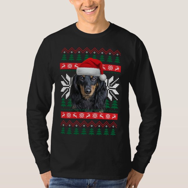 T-shirt Dachshund laide de Noël style de chandail Santa Ha (Devant)