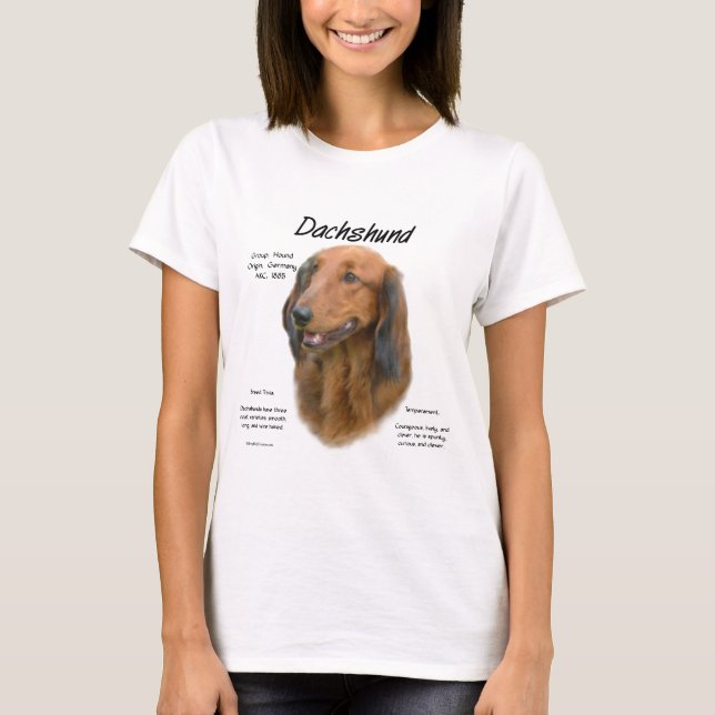 T-shirt Dachshund (longhair) Conception de l'histoire (Devant)
