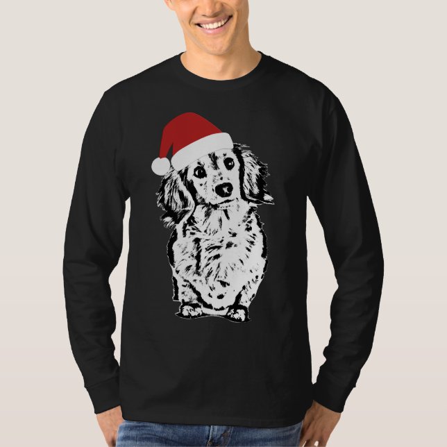 T-shirt Dachshund LonghEI Noël Santa Hat (Devant)