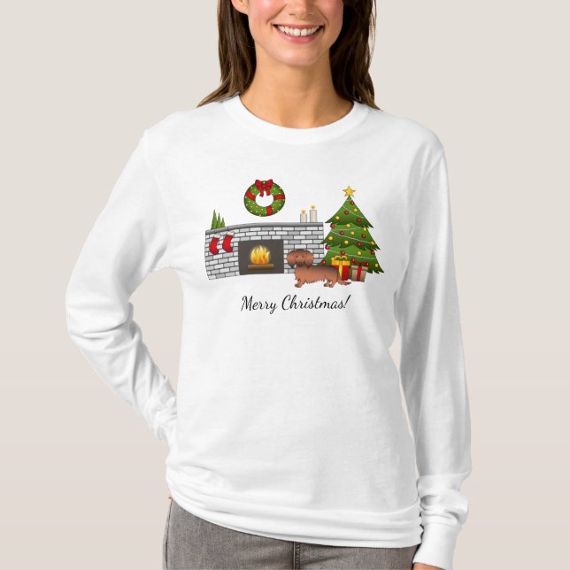 T-shirt Dachshund Longue Fourrure Rouge Sable - Salle de N (Devant)
