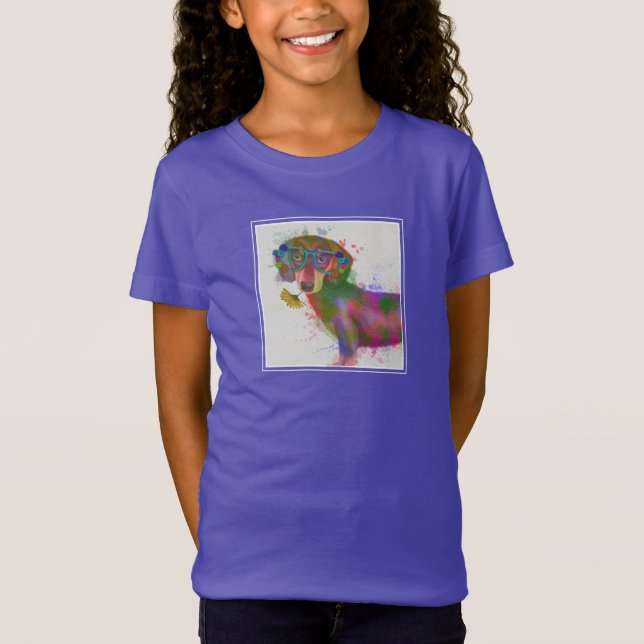 T-Shirt Dachshund & Lunettes Rainbow Splash (Devant)