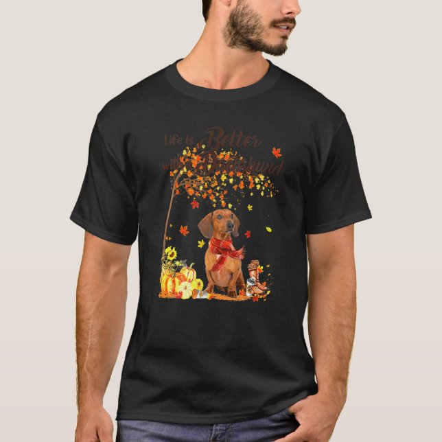 T-shirt Dachshund Maple Tree Thanksgiving Day mignon Chien (Devant)