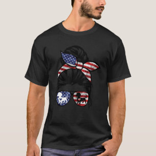 T-shirt Dachshund Merica 4 juillet Messy Bun