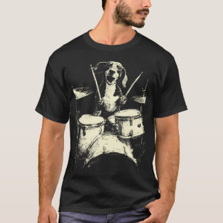 T-shirt Dachshund Mignon Jouant de la Batterie Musique Drô