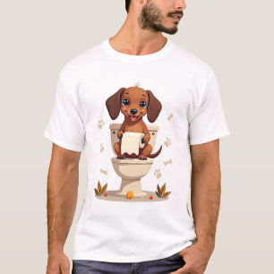 T-shirt Dachshund Mignon Vintage sur Toilettes Dessin Anim