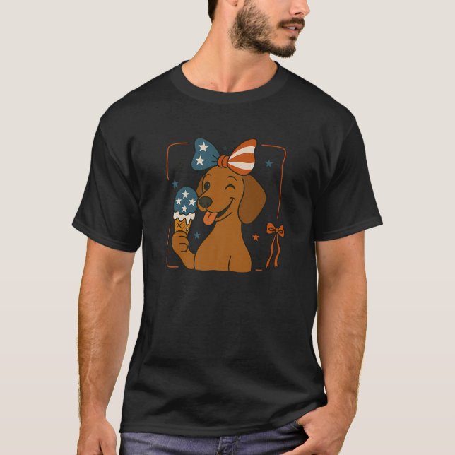 T-shirt Dachshund Mom American Flag coquette 4 juillet p (Devant)