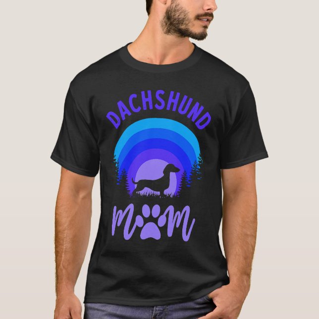 T-shirt Dachshund Mom Purple Blue Sunset (Devant)