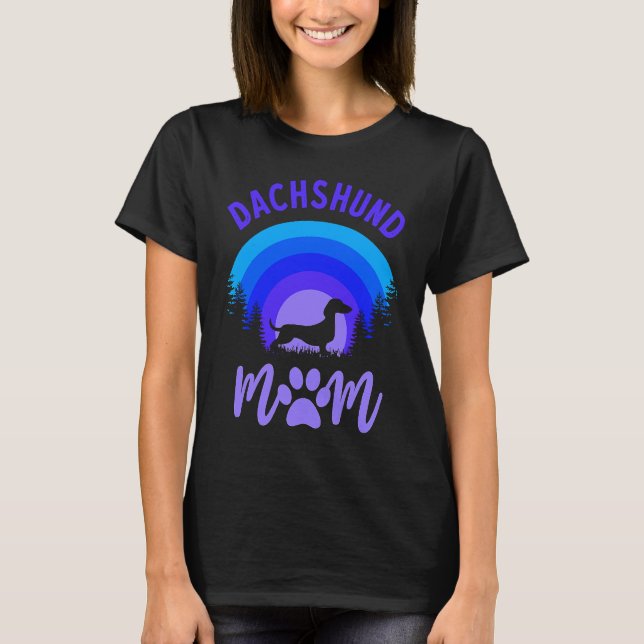T-shirt Dachshund Mom Purple Blue Sunset (Devant)