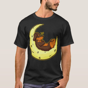T-shirt Dachshund Moon Chien race dormant Amant Cadeau Pre