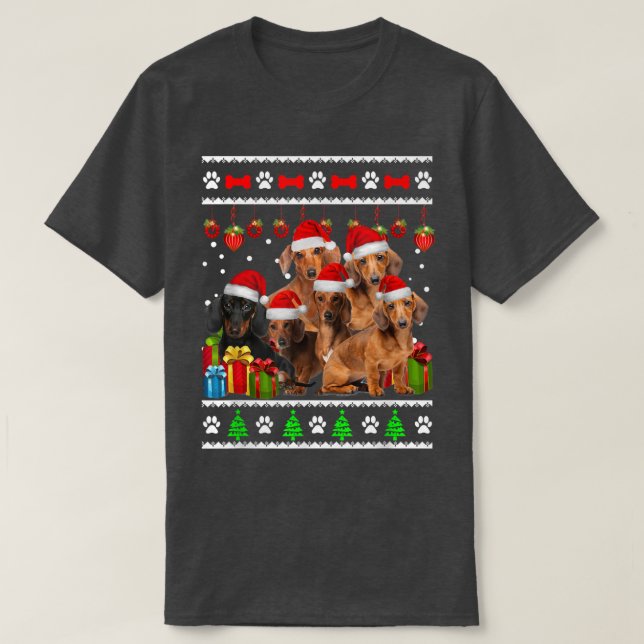 T-shirt Dachshund Noël Drôle chien amusant Jeu de Noël Lum (Design devant)