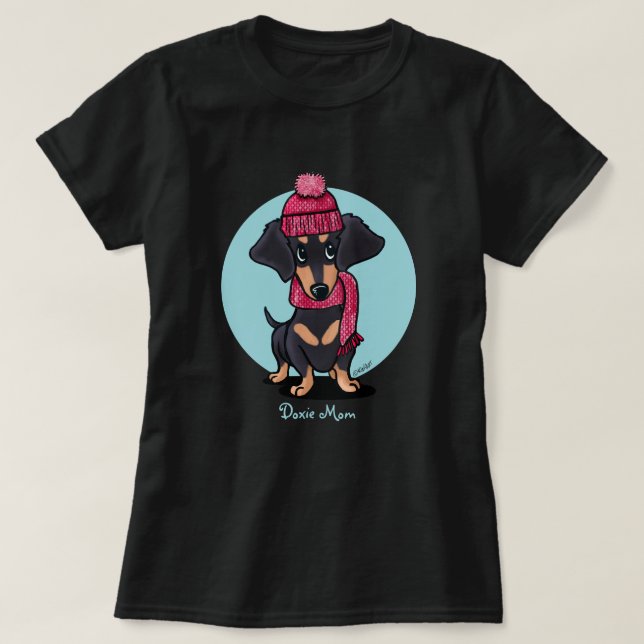 T-Shirt Dachshund noir et feu (Design devant)