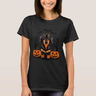 T-shirt Dachshund noir et feu Halloween avec