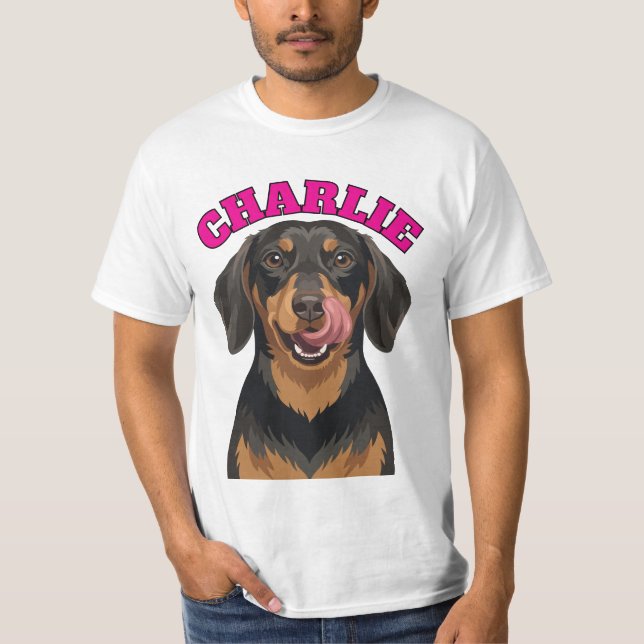 T-shirt Dachshund noir et feu léchant son nez (Devant)