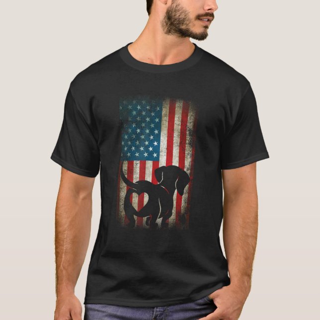 T-shirt Dachshund Patriotic 4th of July American Flag Dog (Devant)