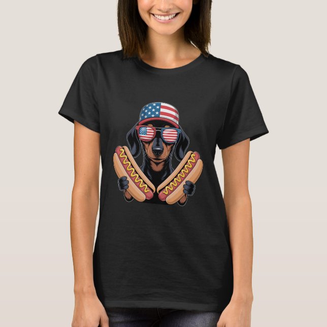 T-shirt Dachshund patriotique drôle 4 juillet hotdog Ameri (Devant)