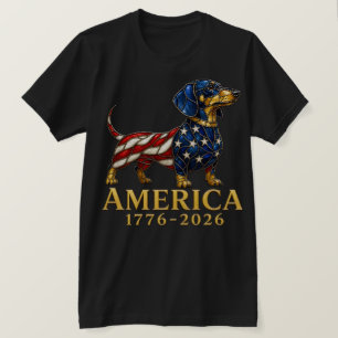 T-shirt Dachshund Patriotique USA 1776-2026 Vitrail 