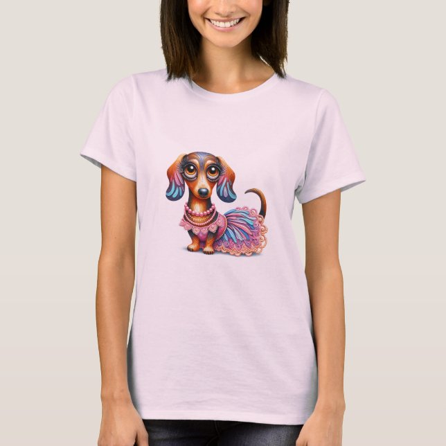 T-shirt Dachshund Peint Pastel Texturé (Devant)