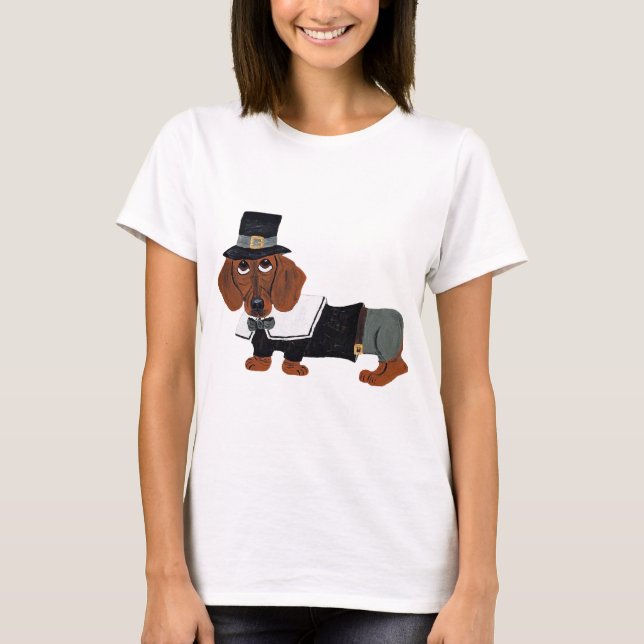 T-shirt Dachshund Pèlerin de Thanksgiving (Devant)