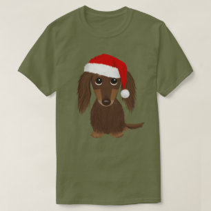 T-shirt Dachshund Père Noël - Chocolat à poil long