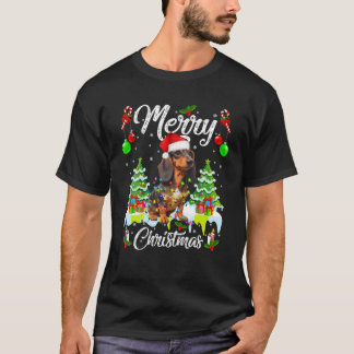 T-shirt Dachshund Père Noël Christmas Tree Lights Chien de