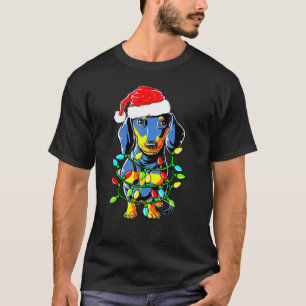 T-shirt Dachshund Père Noël Christmas Tree Lights Noël Gar