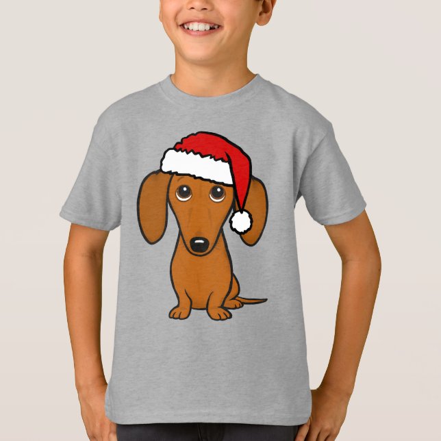 T-shirt Dachshund Père Noël mignonne Noël Wiener Chien vac (Devant)