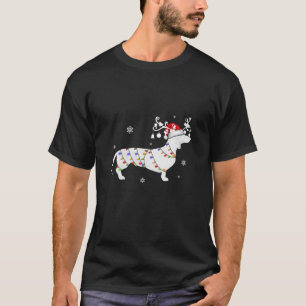T-shirt Dachshund Père Noël Reindeer Feux de Noël Chien de