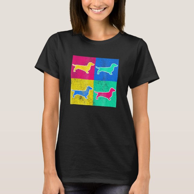 T-shirt Dachshund Pop Art Cool Chien d'art (Devant)