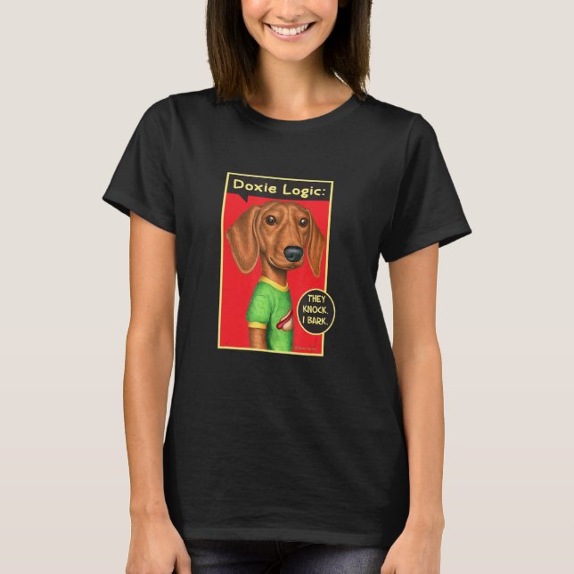 T-shirt Dachshund portant le dessus vert (Devant)