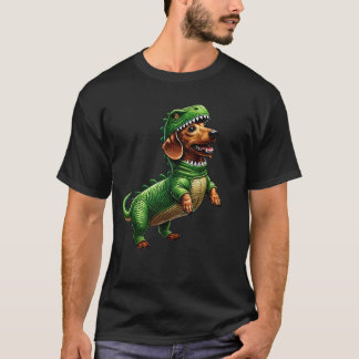 T-shirt Dachshund portant une tenue de dinosaure amateur d