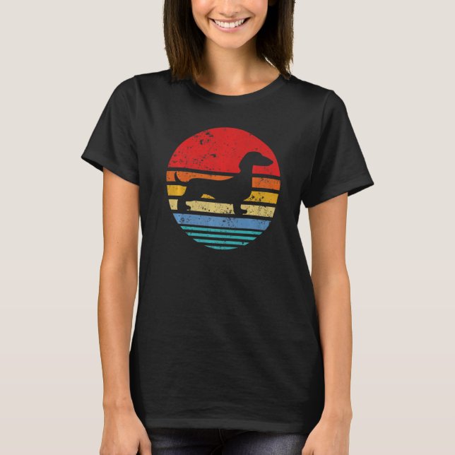 T-shirt Dachshund Retro Sunset Dog Daschund (Devant)