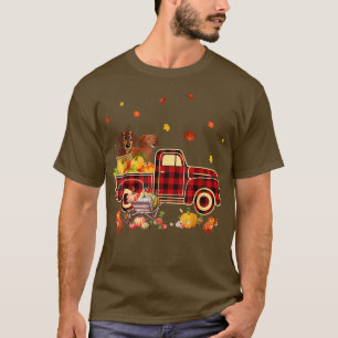 T-shirt Dachshund Riding Camion Citrouille Automne Feuille