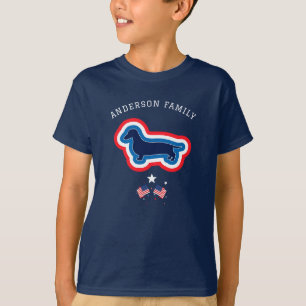 T-shirt Dachshund Rouge Blanc Et Bleu 4 Juillet Chien
