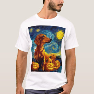 T-shirt Dachshund Rouge de la nuit étoilée de Van Gogh Hal
