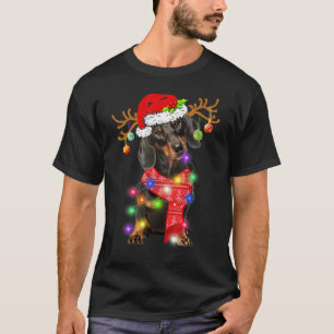 T-shirt Dachshund Santa Chapeau Noël Fantaisie lumières de