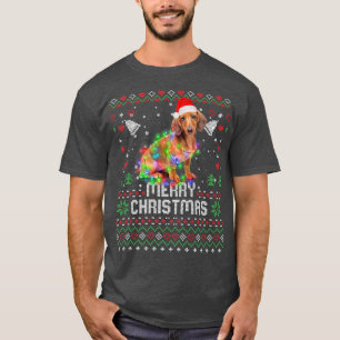 T-shirt Dachshund Santa Hat Chien Feux de Noël Lumières Ho