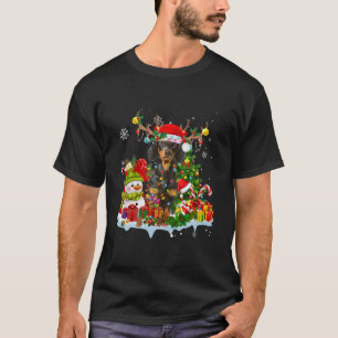 T-shirt Dachshund Santa Hat Reindeer lumières de Noël