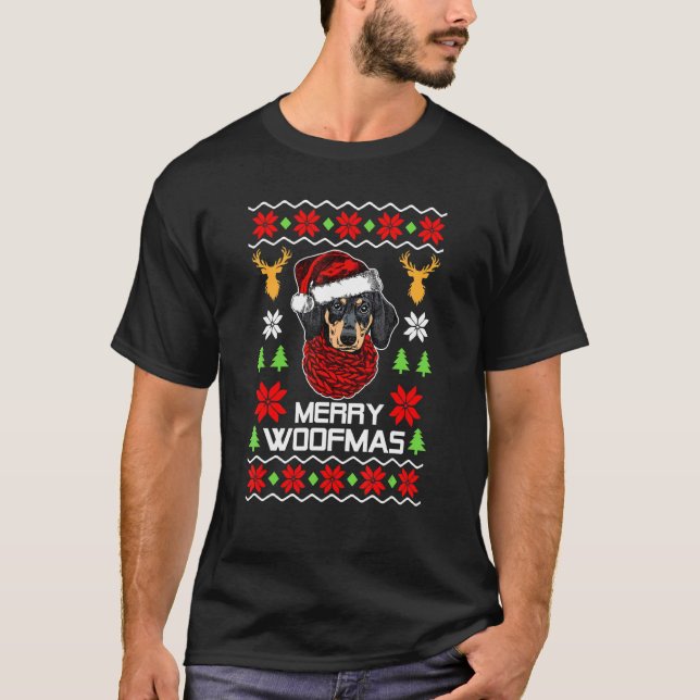 T-shirt Dachshund Santa Hat Vacances de Noël moche (Devant)
