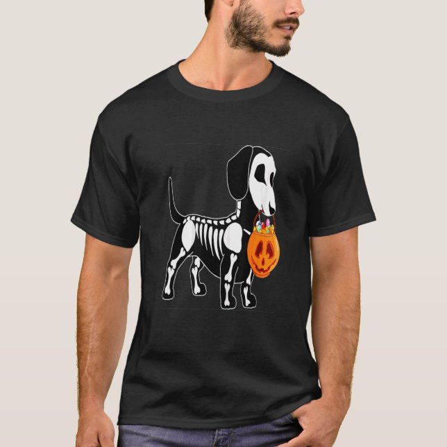 T-shirt Dachshund Skeleton Jack-o'-lantern Halloween (Devant)