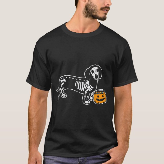 T-shirt Dachshund squelette Jack O Lantern Halloween drôle (Devant)