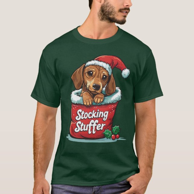 T-shirt Dachshund Stocker Stuffer Design de Noël (Devant)