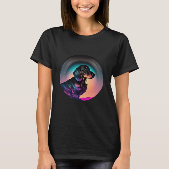 T-shirt Dachshund Synthwave 80s Retrowave Aesthetic (Devant)