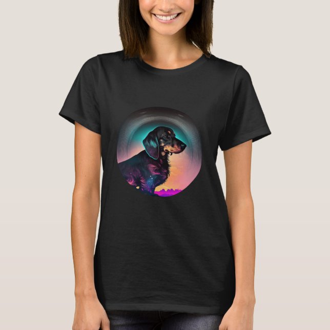 T-shirt Dachshund Synthwave 80s Retrowave Aesthetic  2 (Devant)