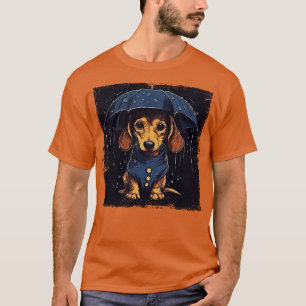 T-shirt Dachshund tenant un tout petit parapluie