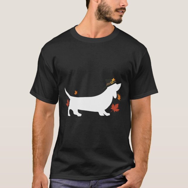 T-shirt Dachshund Thanksgiving Pilgrim Fall (Devant)
