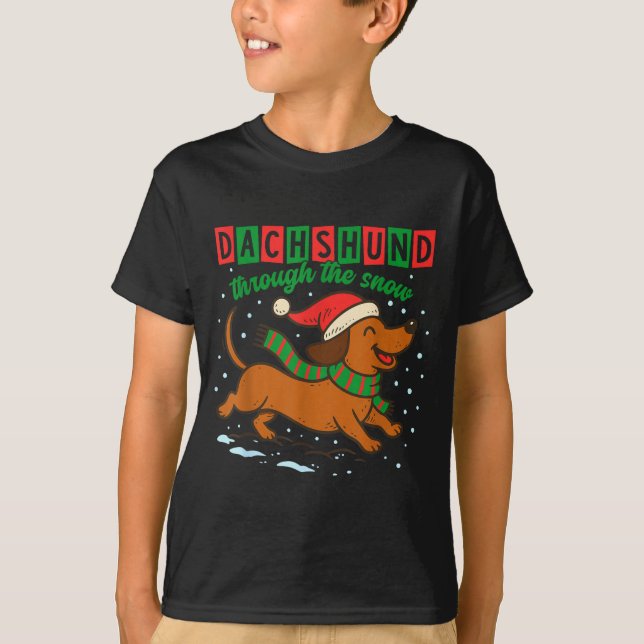 T-shirt Dachshund Through The Snow Funny Christmas Wiener  (Devant)