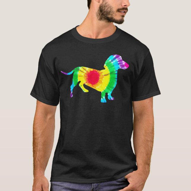 T-shirt Dachshund Tie Dye Hippie Dachshund Chien chiot (Devant)