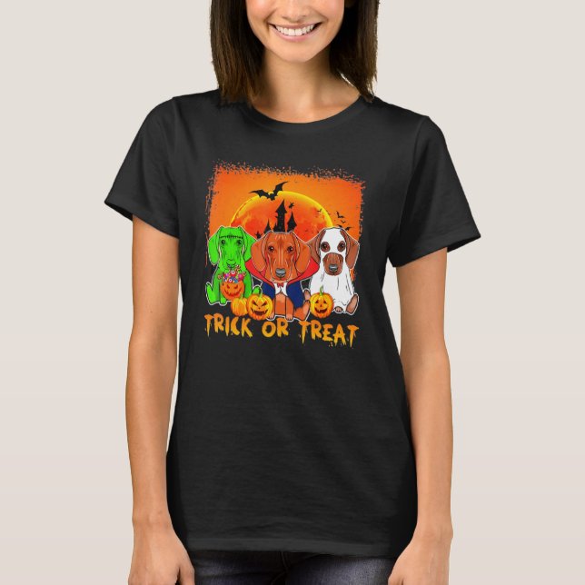 T-shirt Dachshund Trick Ou Treat Monster Dracula (Devant)