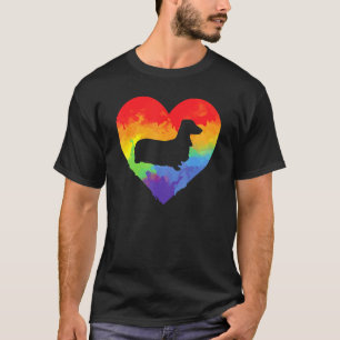 T-shirt Dachshund Watercolor Art Rainbow Heart Pour Dachsh