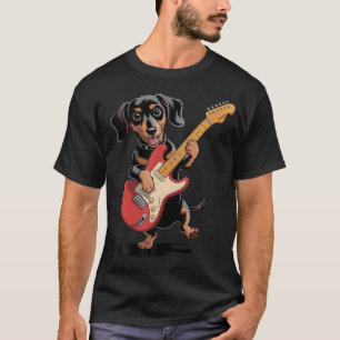 T-shirt Dachshund Weenie drôle jouant de la guitare Musiqu